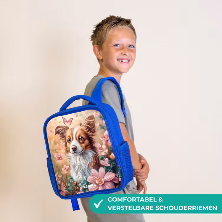 Kinderrugzak - Blauw - Hond in bloemenveld met vlinders — 4