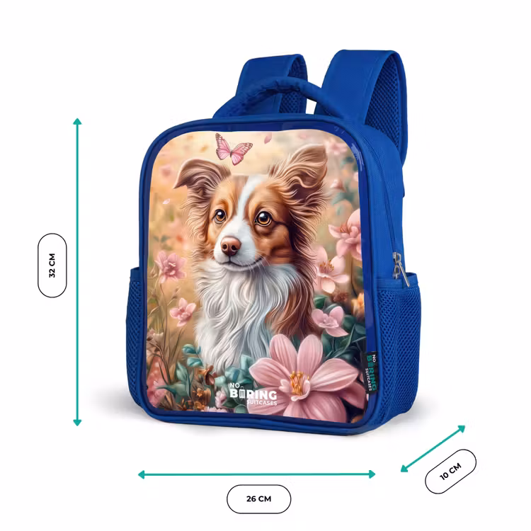 Kinderrugzak - Blauw - Hond in bloemenveld met vlinders — 6