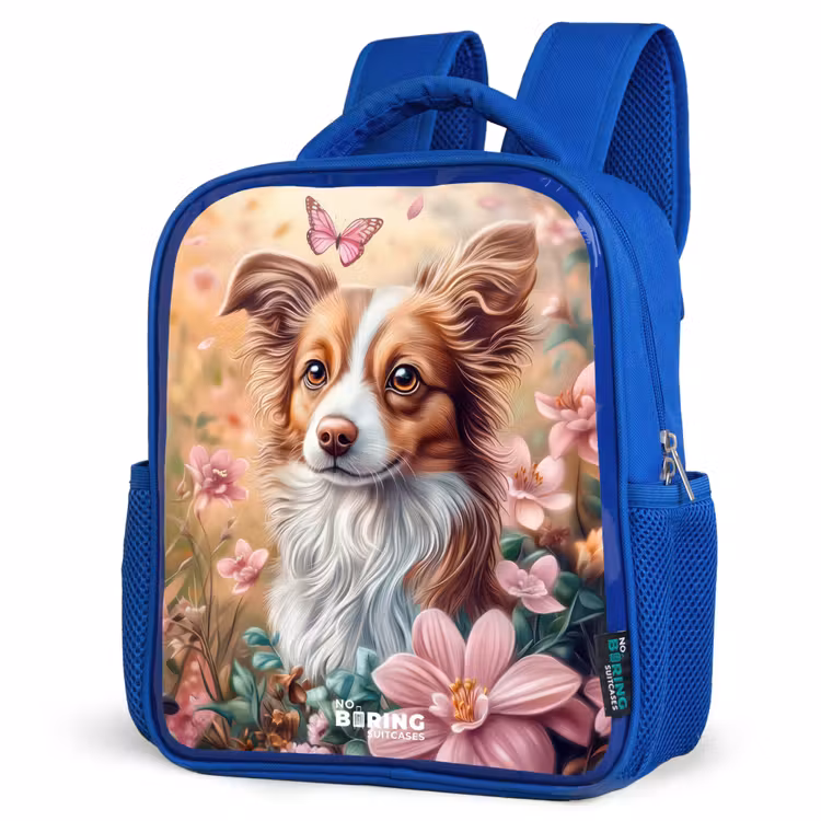 Kinderrugzak - Blauw - Hond in bloemenveld met vlinders — 9