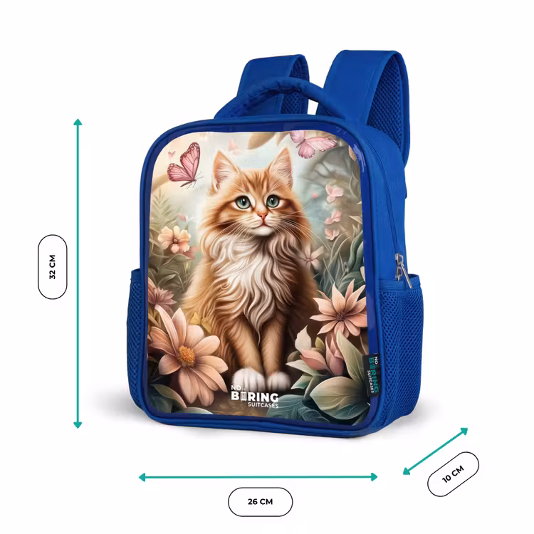 Kinderrugzak - Blauw - Kat in bloemenveld met roze vlinders. — 6