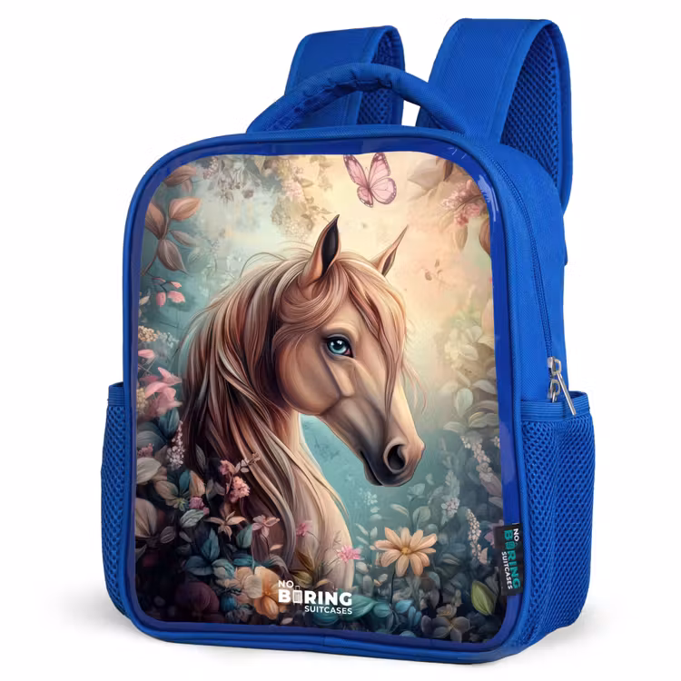 Kinderrugzak - Blauw - Paard met vlinders in bloementuin — 9