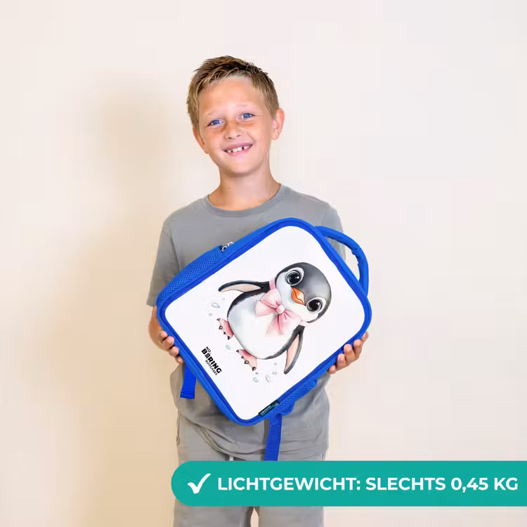 Kinderrugzak - Blauw - Pinguïn met roze strik en ijsdruppels — 2