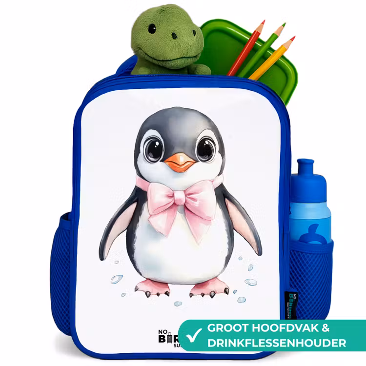 Kinderrugzak - Blauw - Pinguïn met roze strik en ijsdruppels — 5