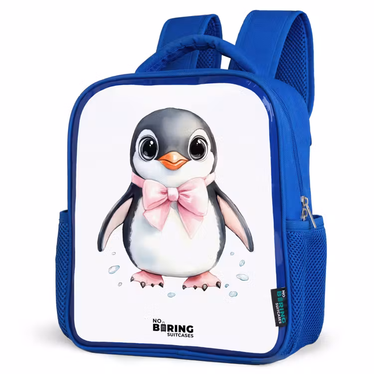 Kinderrugzak - Blauw - Pinguïn met roze strik en ijsdruppels — 9
