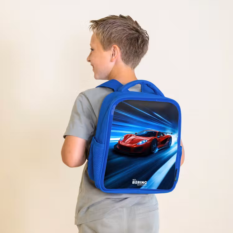 Kinderrugzak - Blauw - Rode racewagen in digitale snelheidswereld — 3