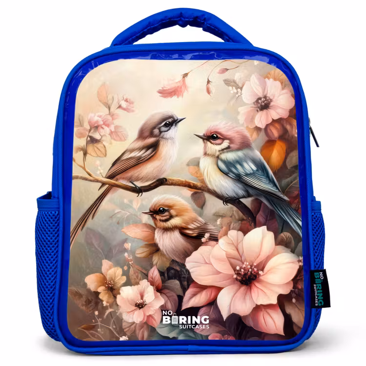 Kinderrugzak - Blauw - Vogels met roze bloemen — 1
