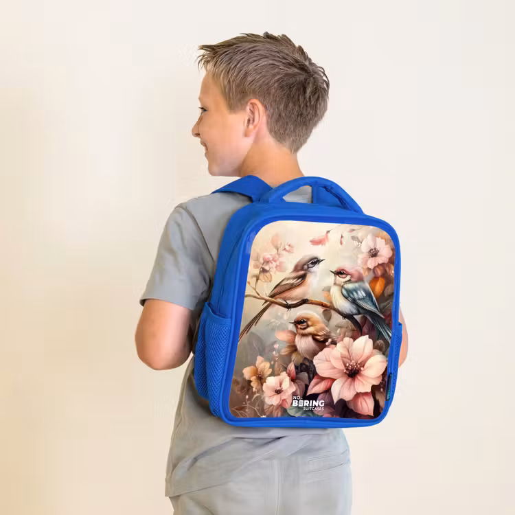 Kinderrugzak - Blauw - Vogels met roze bloemen — 3
