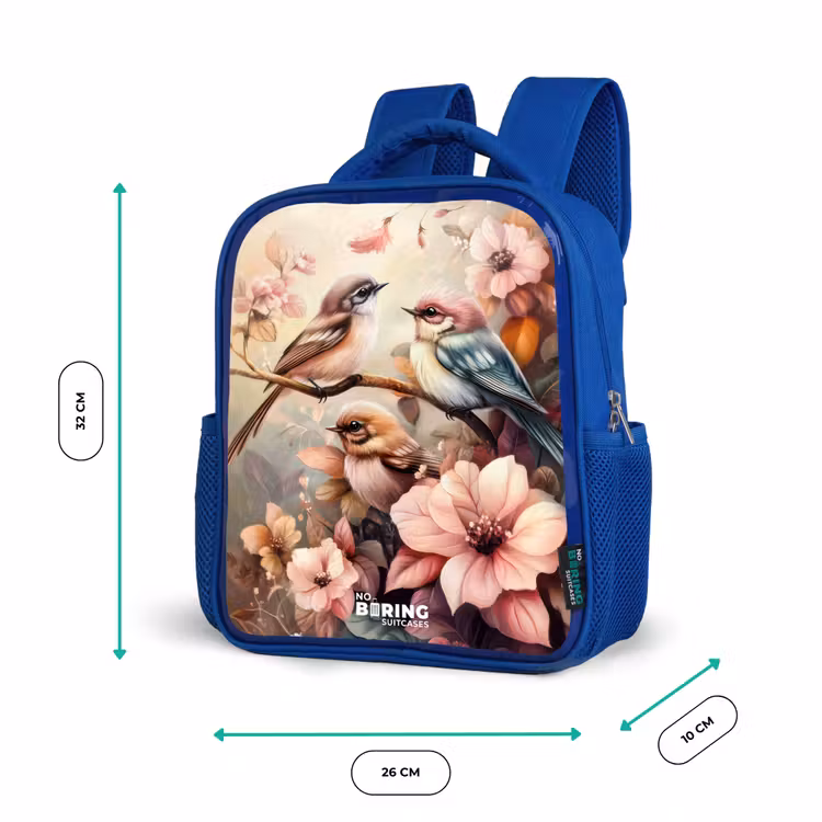 Kinderrugzak - Blauw - Vogels met roze bloemen — 6