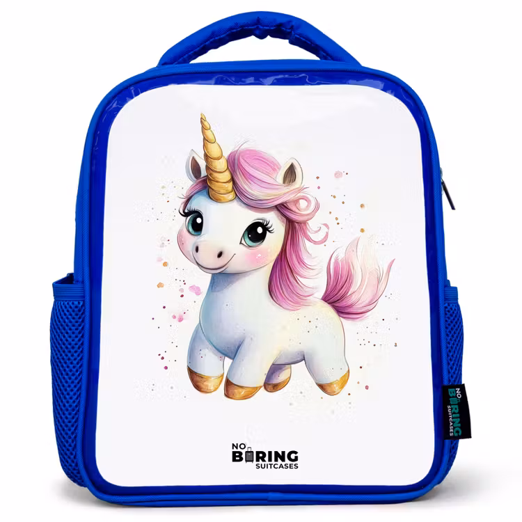 Kinderrugzak - Blauw - Witte eenhoorn met roze manen — 1
