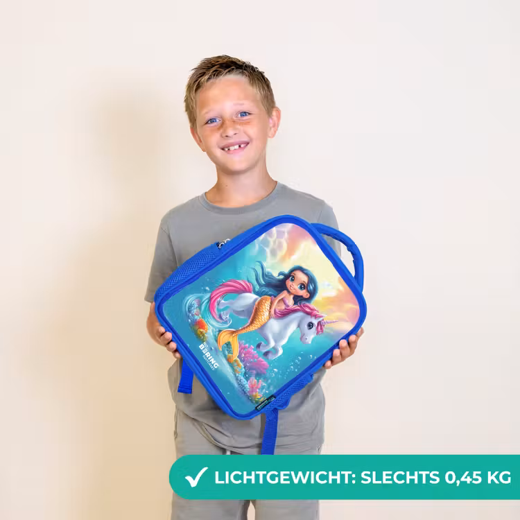 Kinderrugzak - Blauw - Zeemeermin met gouden staart met een witte eenhoorn — 2