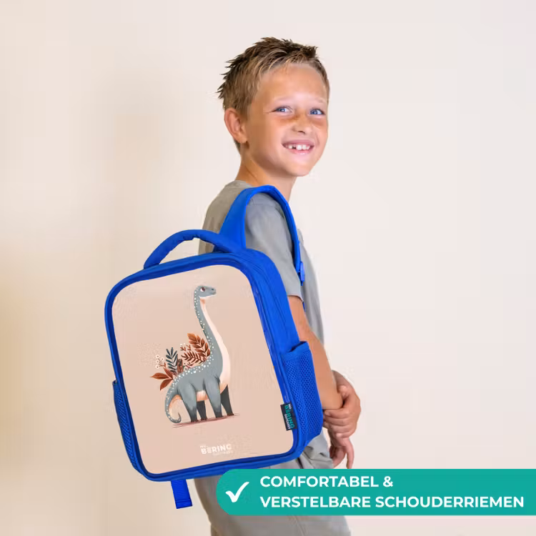 Kinderrugzak - Blauw - Blauwe dinosaurus op een beige achtergrond — 4