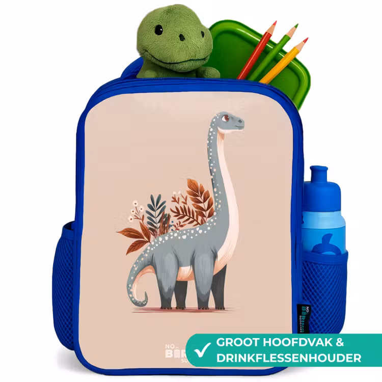 Kinderrugzak - Blauw - Blauwe dinosaurus op een beige achtergrond — 5