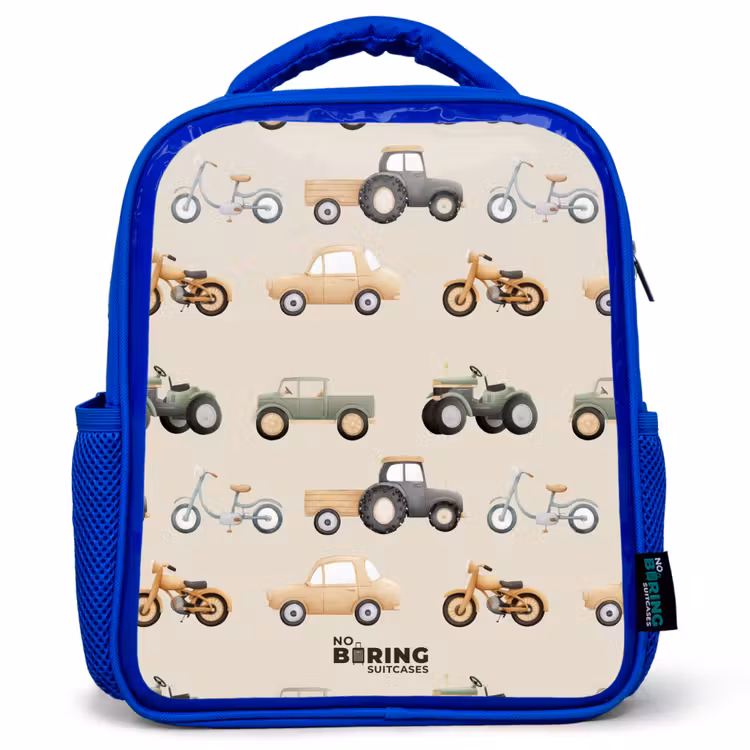 Kinderrugzak - Blauw - Retro voertuigen patroon — 1