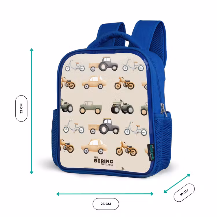 Kinderrugzak - Blauw - Retro voertuigen patroon — 6