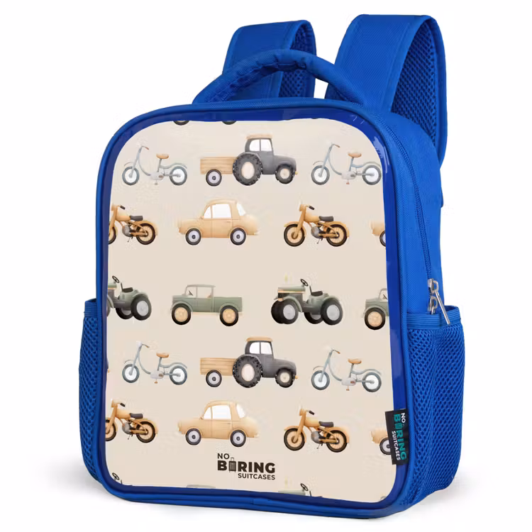 Kinderrugzak - Blauw - Retro voertuigen patroon — 9