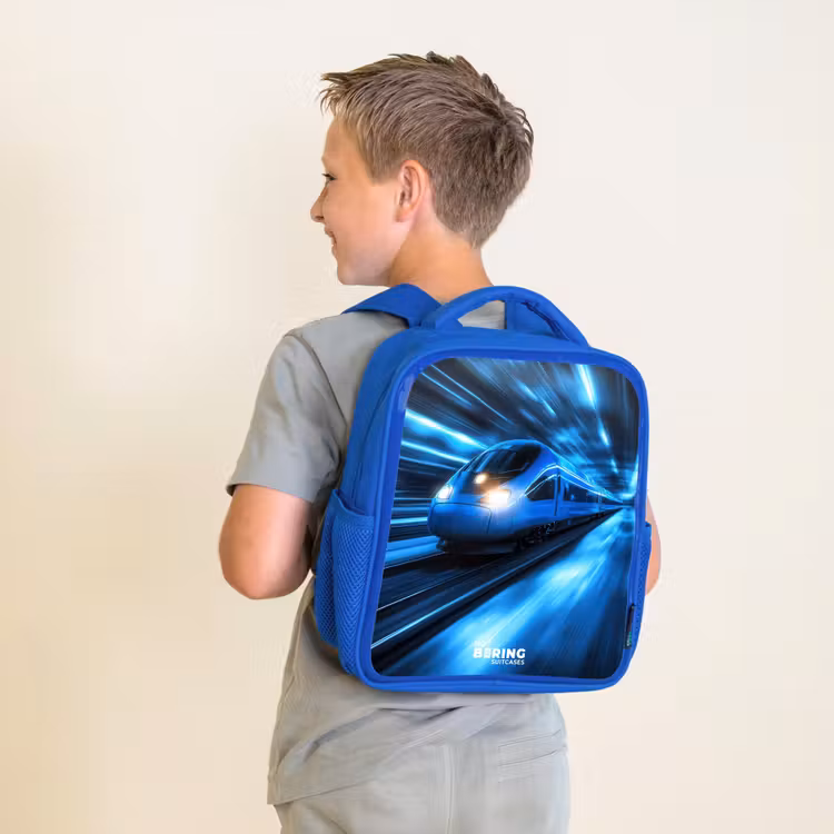 Kinderrugzak - Blauw - Supersnelle trein in neonblauwe tunnel — 3