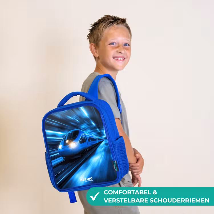 Kinderrugzak - Blauw - Supersnelle trein in neonblauwe tunnel — 4