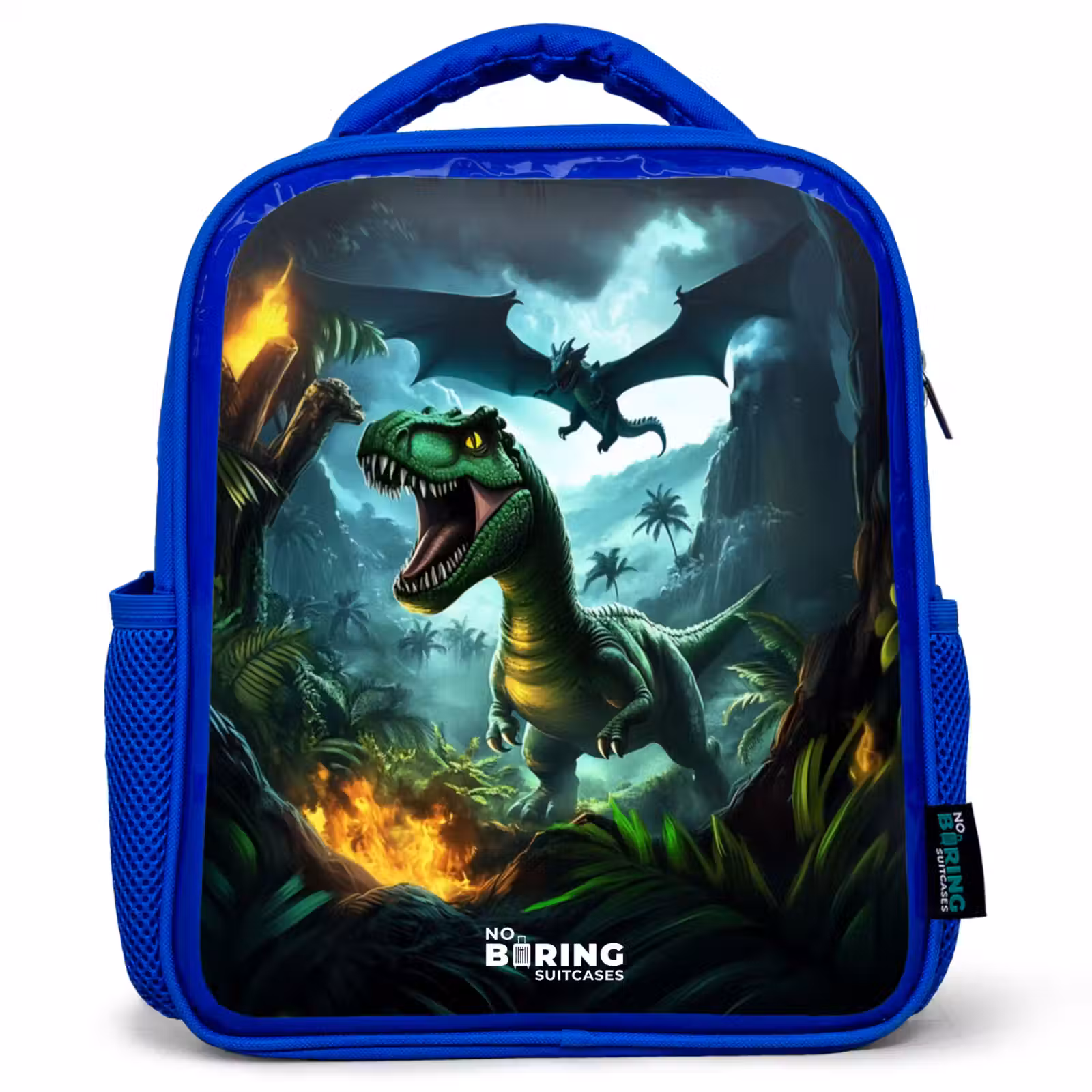 Kinderrugzak - Blauw - Dinosaurus en draak in vurige junglevallei — 1