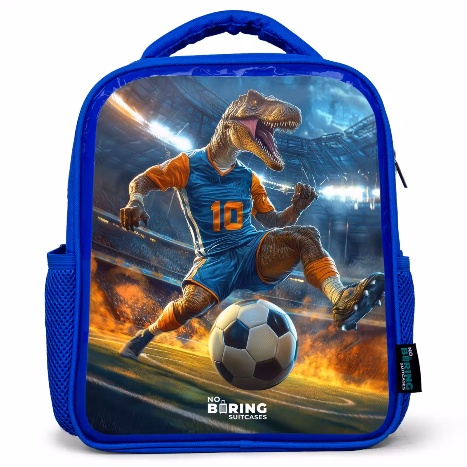 Kinderrugzak - Blauw - T-Rex als voetballer in vol stadion — 1