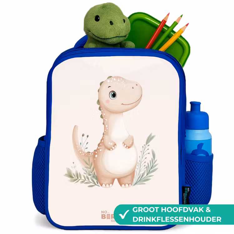 Kinderrugzak - Blauw - Beige dinosaurus met groene blaadjes — 5