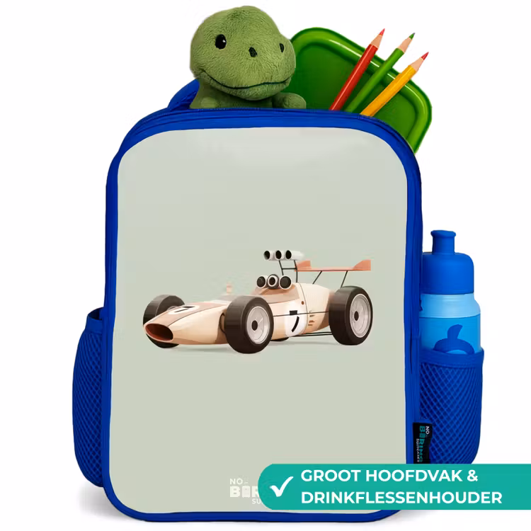 Kinderrugzak - Blauw - Beige retro raceauto op groen achtergrond — 5