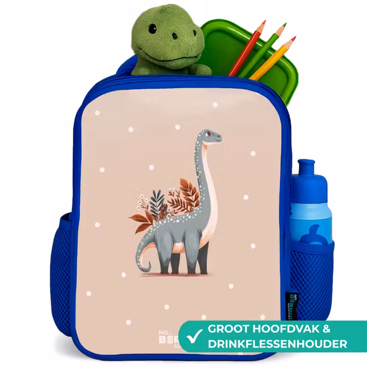 Kinderrugzak - Blauw - Blauwe dinosaurus op een beige stippenachtergrond — 5