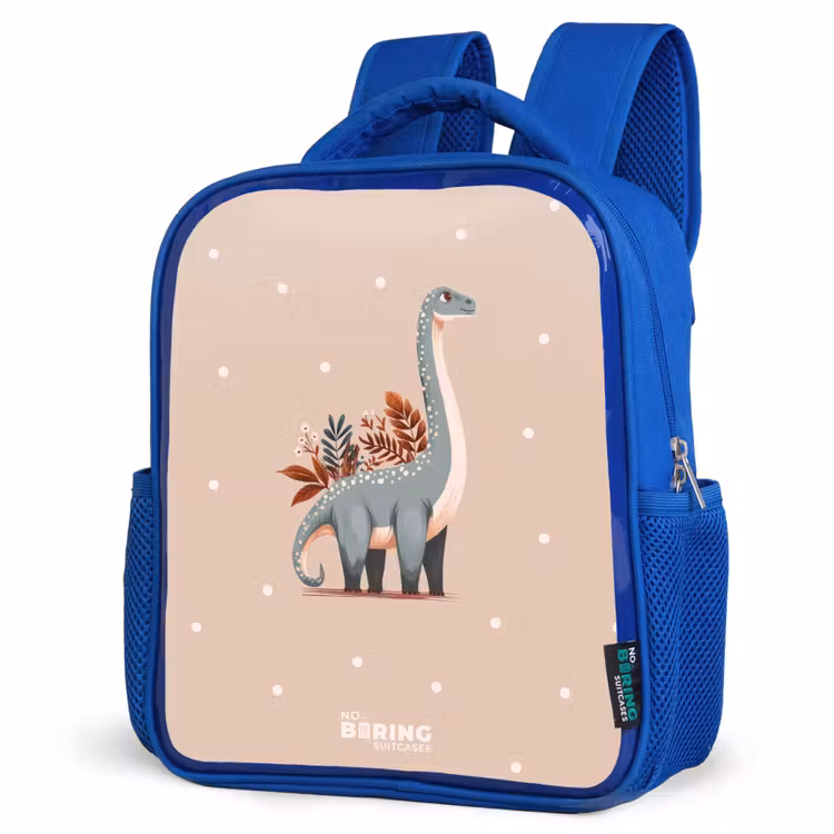 Kinderrugzak - Blauw - Blauwe dinosaurus op een beige stippenachtergrond — 9
