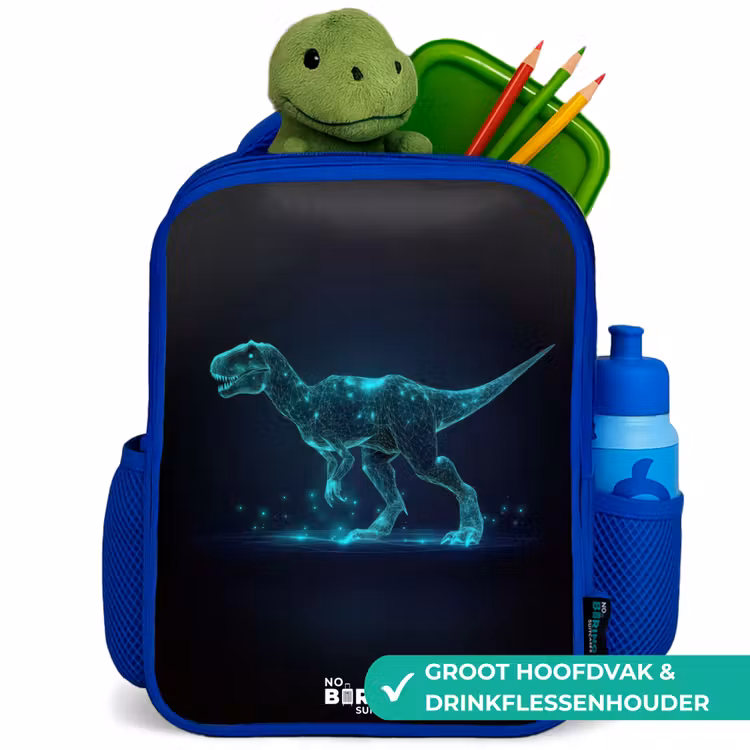 Kinderrugzak - Blauw - Digitale T-Rex in blauw lichtveld — 5