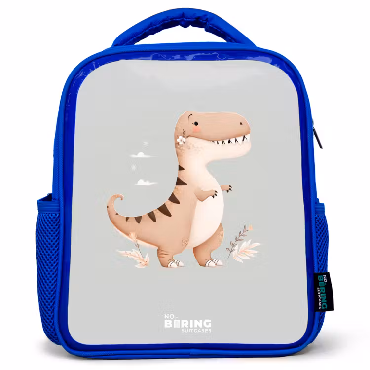 Kinderrugzak - Blauw - Dino in beige en grijze kleuren — 1