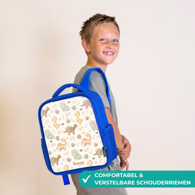Kinderrugzak - Blauw - Dino patroon in pastelkleuren — 4