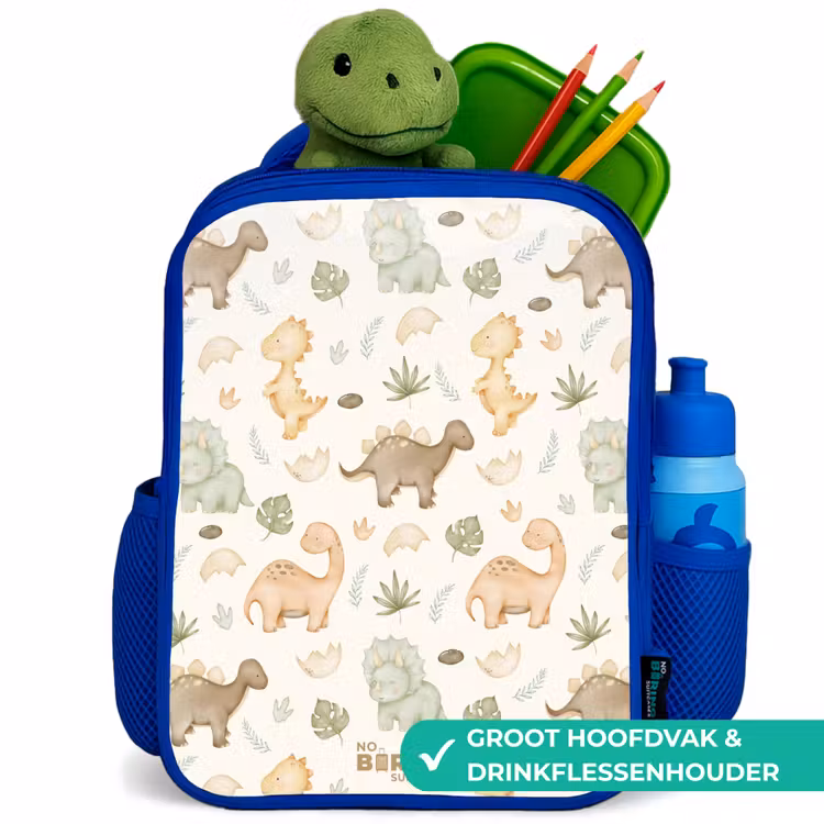 Kinderrugzak - Blauw - Dino patroon in pastelkleuren — 5