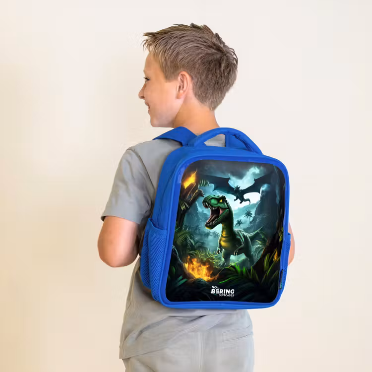 Kinderrugzak - Blauw - Dinosaurus en draak in vurige junglevallei — 3