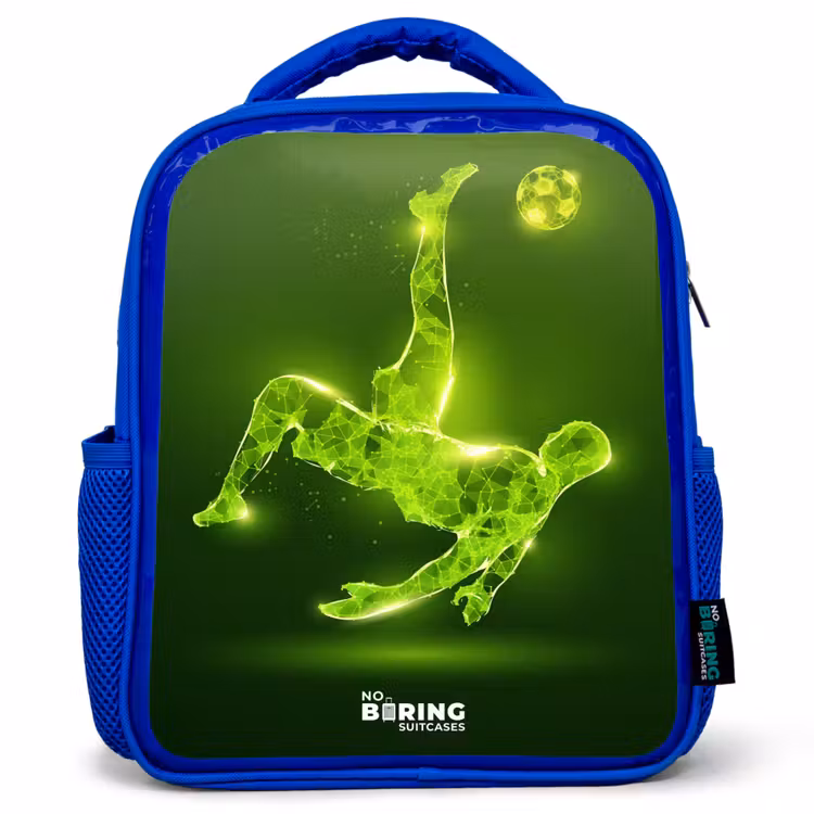 Kinderrugzak - Blauw - Groene neon omhaal in actie — 1