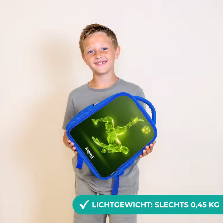 Kinderrugzak - Blauw - Groene neon omhaal in actie — 2