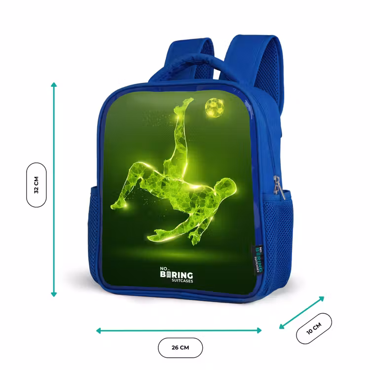 Kinderrugzak - Blauw - Groene neon omhaal in actie — 6