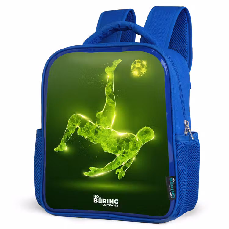 Kinderrugzak - Blauw - Groene neon omhaal in actie — 9