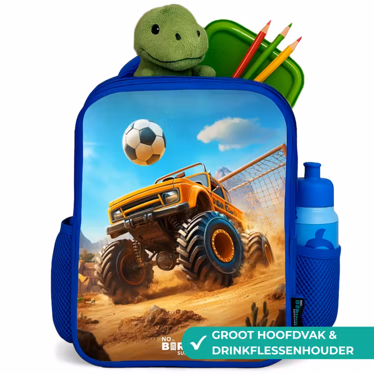 Kinderrugzak - Blauw - Monstertruck scoort goal in woestijnstadion — 5