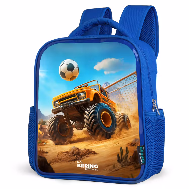 Kinderrugzak - Blauw - Monstertruck scoort goal in woestijnstadion — 9