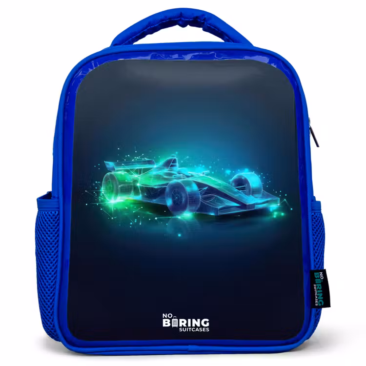 Kinderrugzak - Blauw - Neon racewagen in digitale stijl — 1