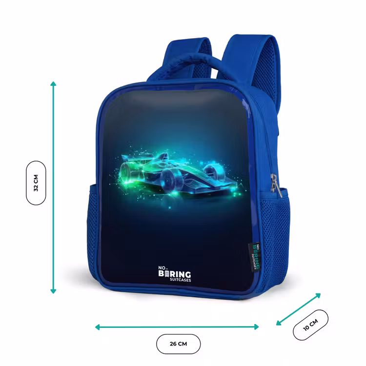Kinderrugzak - Blauw - Neon racewagen in digitale stijl — 6