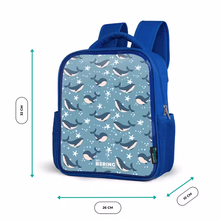 Kinderrugzak - Blauw - Donkerblauw walvissenpatroon met zeesterren — 6