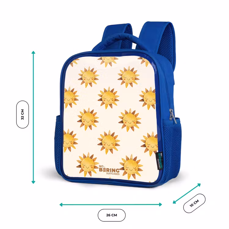 Kinderrugzak - Blauw - Lachende zonnetjes als patroon op beige achtergrond — 6