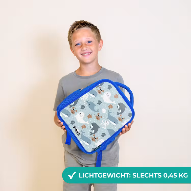 Kinderrugzak - Blauw - Zeedierenpatroon met dolfijnen, zeehonden en krabben — 2