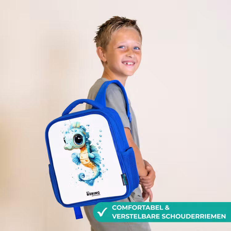 Kinderrugzak - Blauw - Blauw zeepaardje met grote ogen en luchtbellen — 4