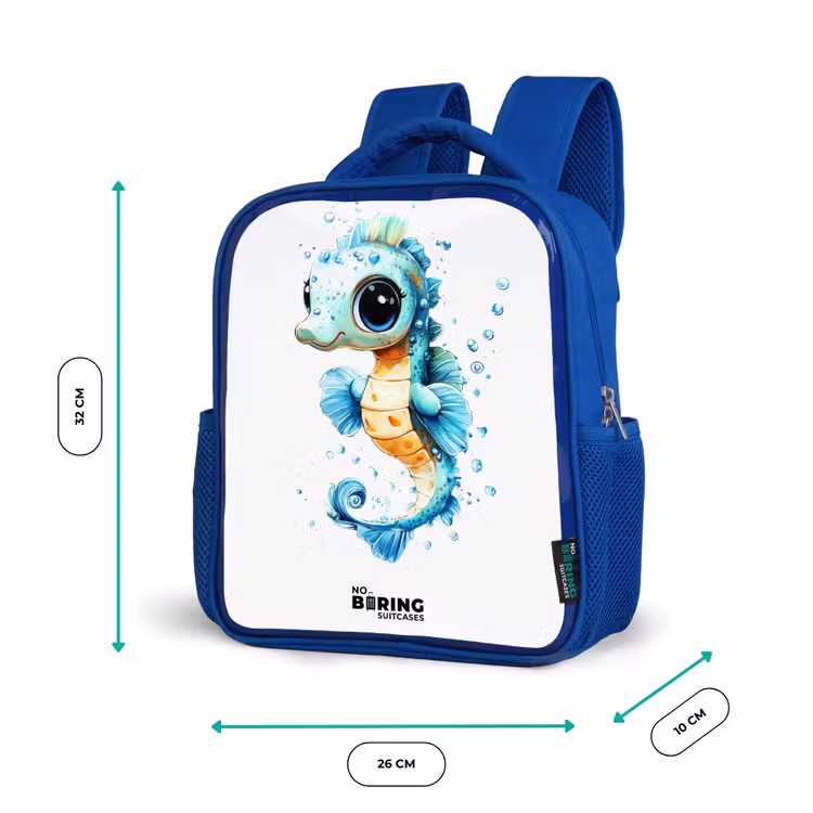 Kinderrugzak - Blauw - Blauw zeepaardje met grote ogen en luchtbellen — 6