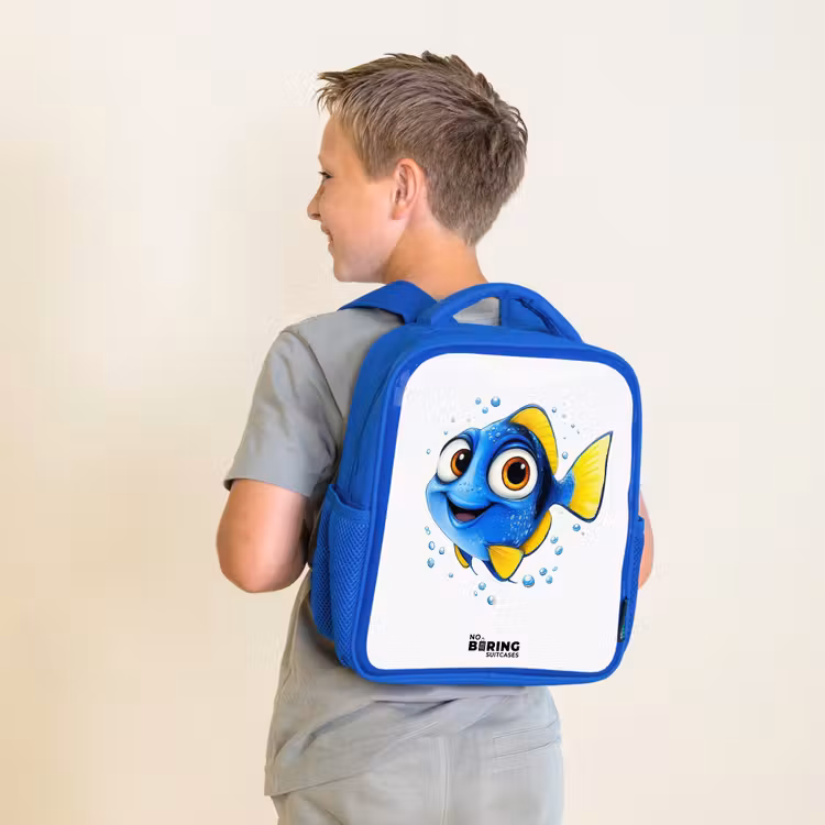 Kinderrugzak - Blauw - Blauwe vis met gele vinnen en vrolijke blik — 3