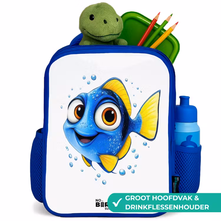 Kinderrugzak - Blauw - Blauwe vis met gele vinnen en vrolijke blik — 5