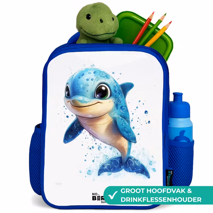 Kinderrugzak - Blauw - Blije dolfijn met waterdruppels op wit — 5