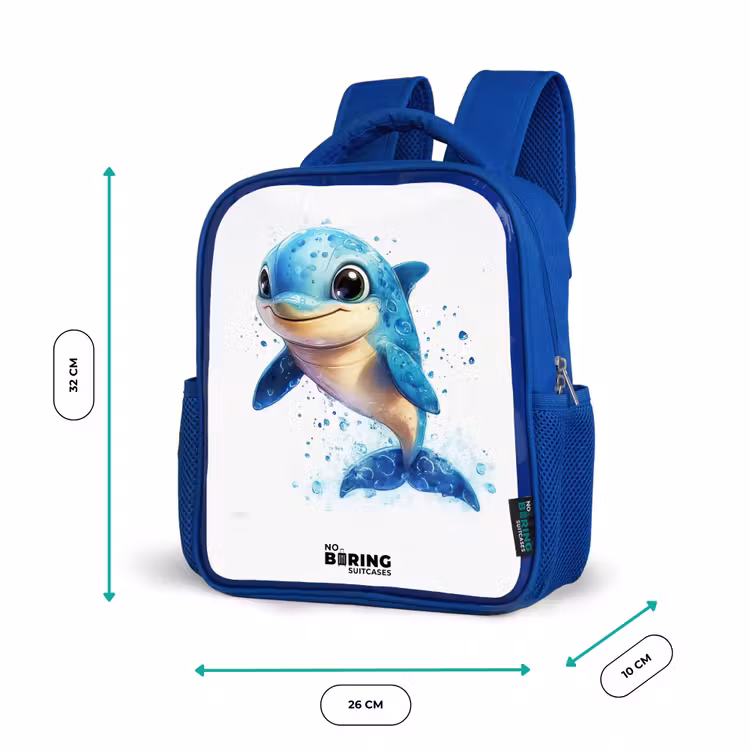 Kinderrugzak - Blauw - Blije dolfijn met waterdruppels op wit — 6