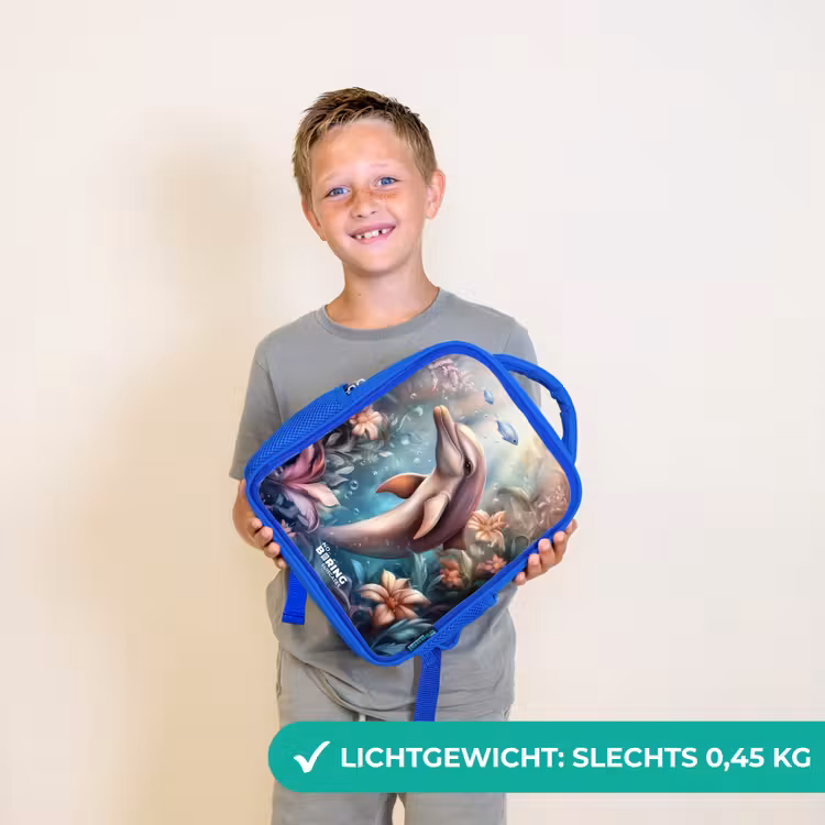 Kinderrugzak - Blauw - Dolfijn en vissen in onderwater bloemenwereld — 2